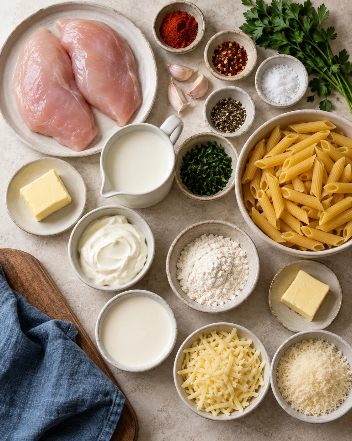 Ingrédients pour Les pâtes Alfredo
