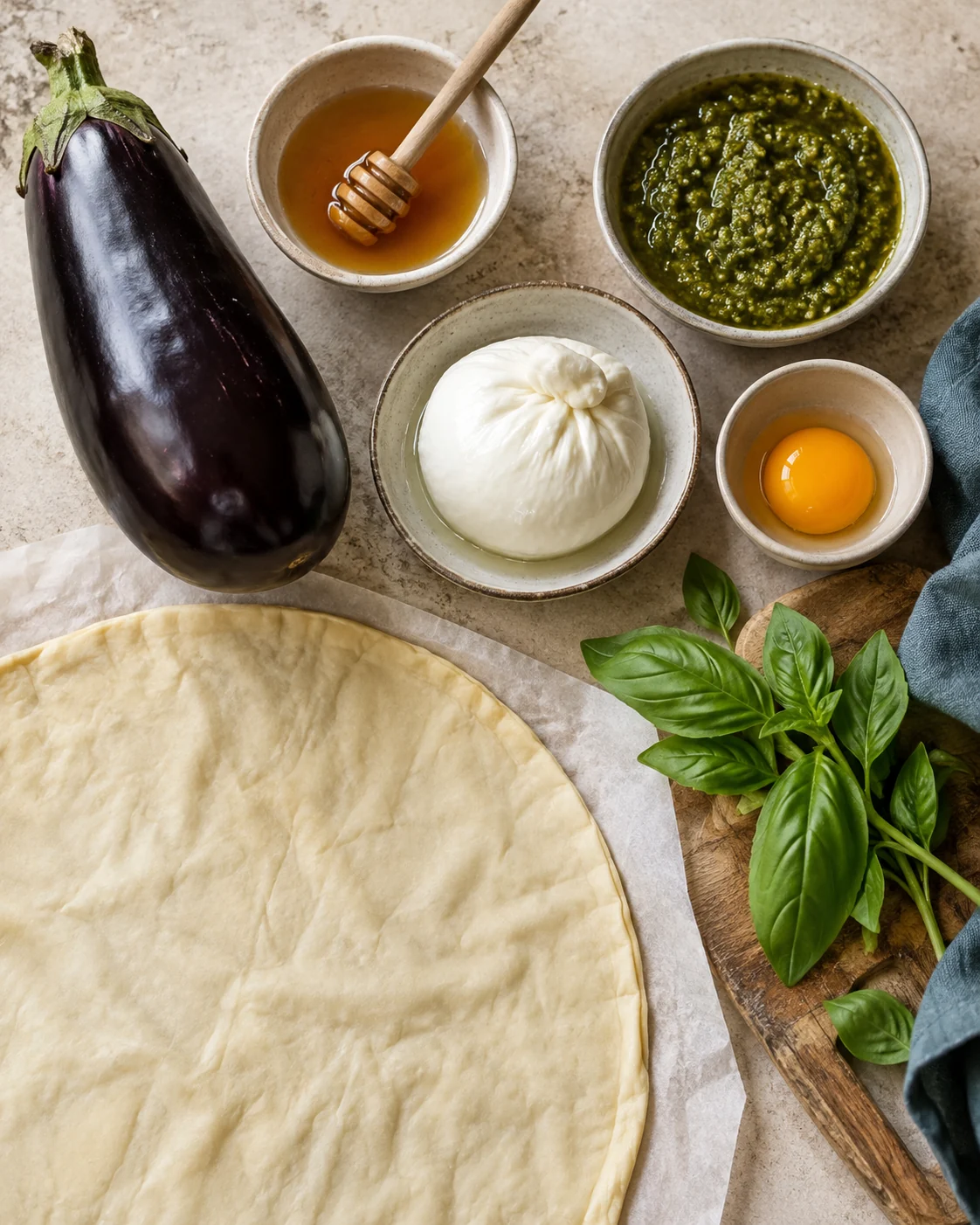 Ingrédients pour Mini tatins aubergine pesto burrata