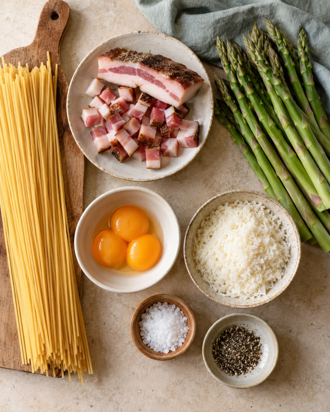 Ingrédients pour Pâtes carbonara aux asperges