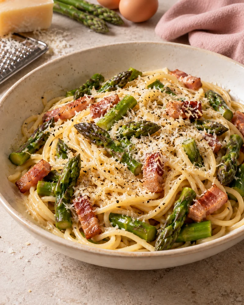 Pâtes carbonara aux asperges