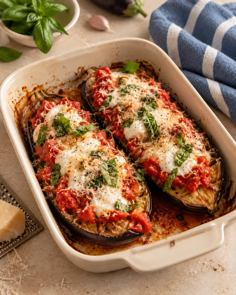Aubergines tomate et burrata