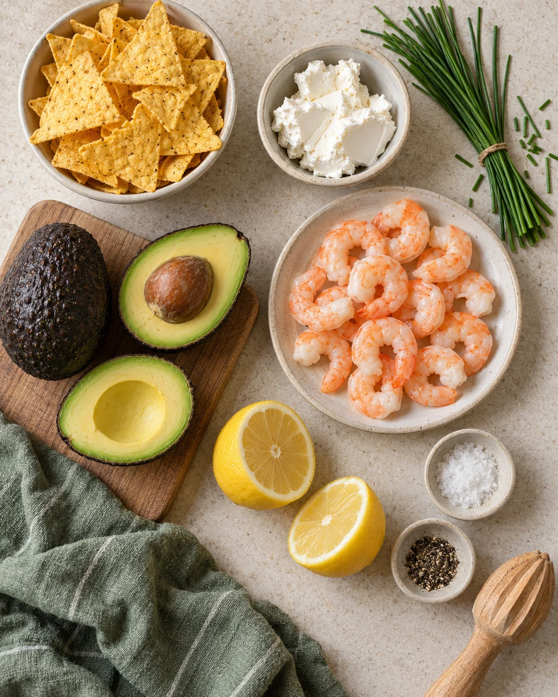 Ingrédients pour Guacamole aux crevettes et au chèvre